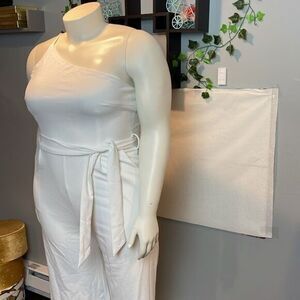 Arabess One Shoulder detachable waist‎ tie Wide Leg White Jumpsuit size XL